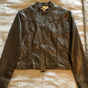 Brown leather motorcycle jacket